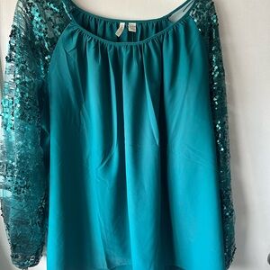 Cato Sequin Blue Long Sleeve Blouse